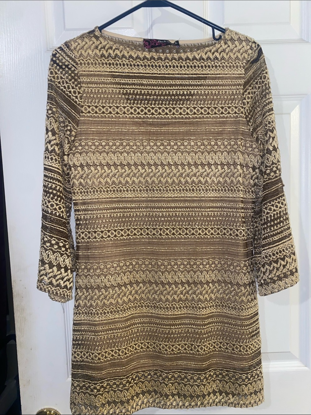 Peck & Peck Cream and Brown Knit Shift Dress